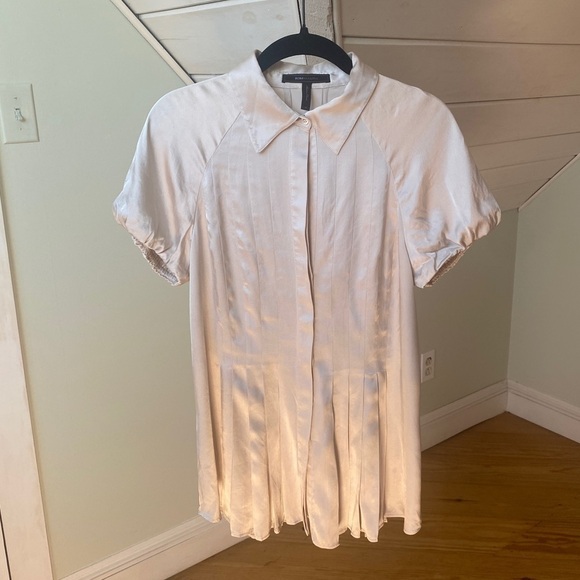 BCBGMAXAZRIA Silk Pleated Peplum Blouse Champagne Women’s M - Picture 12 of 12